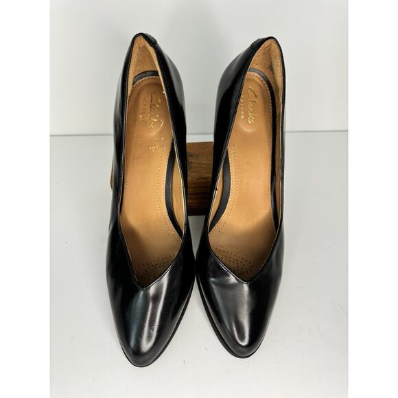 CLARKS Artisan Kadri Leah Black Patent Leather Platform Pump Size 9M - Picture 1 of 7